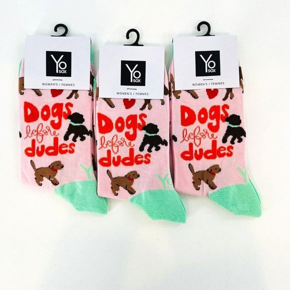 Yo SOX Accessories - YO SOX - Dogs Women's Pink Crew Socks 3 Pair “Dogs Before Dudes”